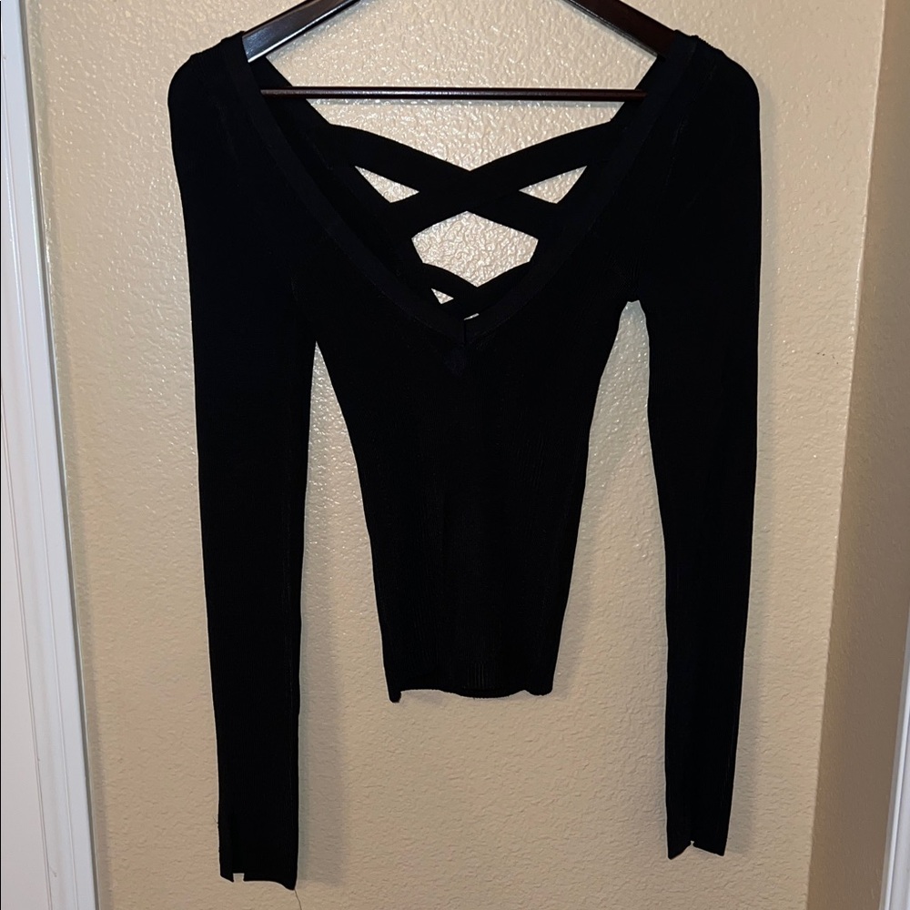 Free People Black Crisscross V-neck Top